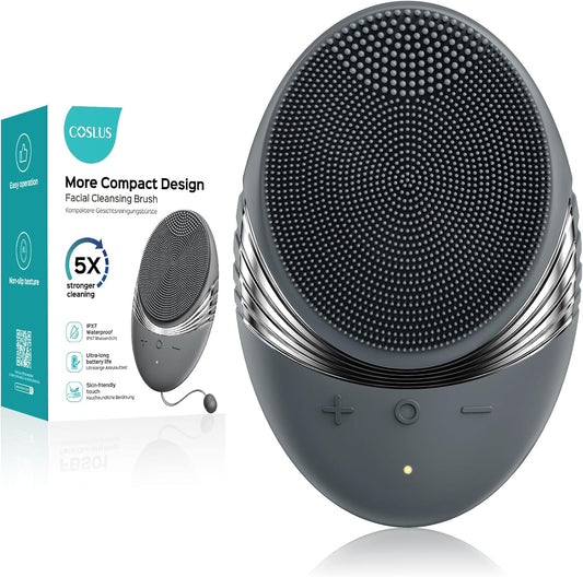 COSLUS Facial Cleansing Brush Face Scrubber : Portable Silicone Waterproof Rechargeable Face Wash Brush, 5 Cleansing Modes, Electric Deep Cleaning for Men & Women, Removing Blackhead (Light Purple)