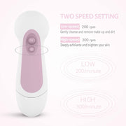 Waterproof Facial Cleansing Spin Brush Set with 5 Exfoliating Brush Heads - Electric Face Scrubber Cleanser Brush by CLSEVXY - Face Brush for Gentle Exfoliation and Deep Scrubbing