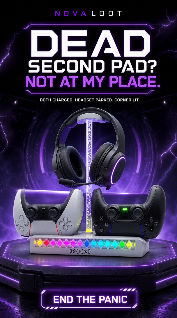 VILCORN Horizontal Cooling Stand for PS5 Slim/Pro — Dual Controller Charger, RGB Headset Holder & USB Hub Dock Nova Loot