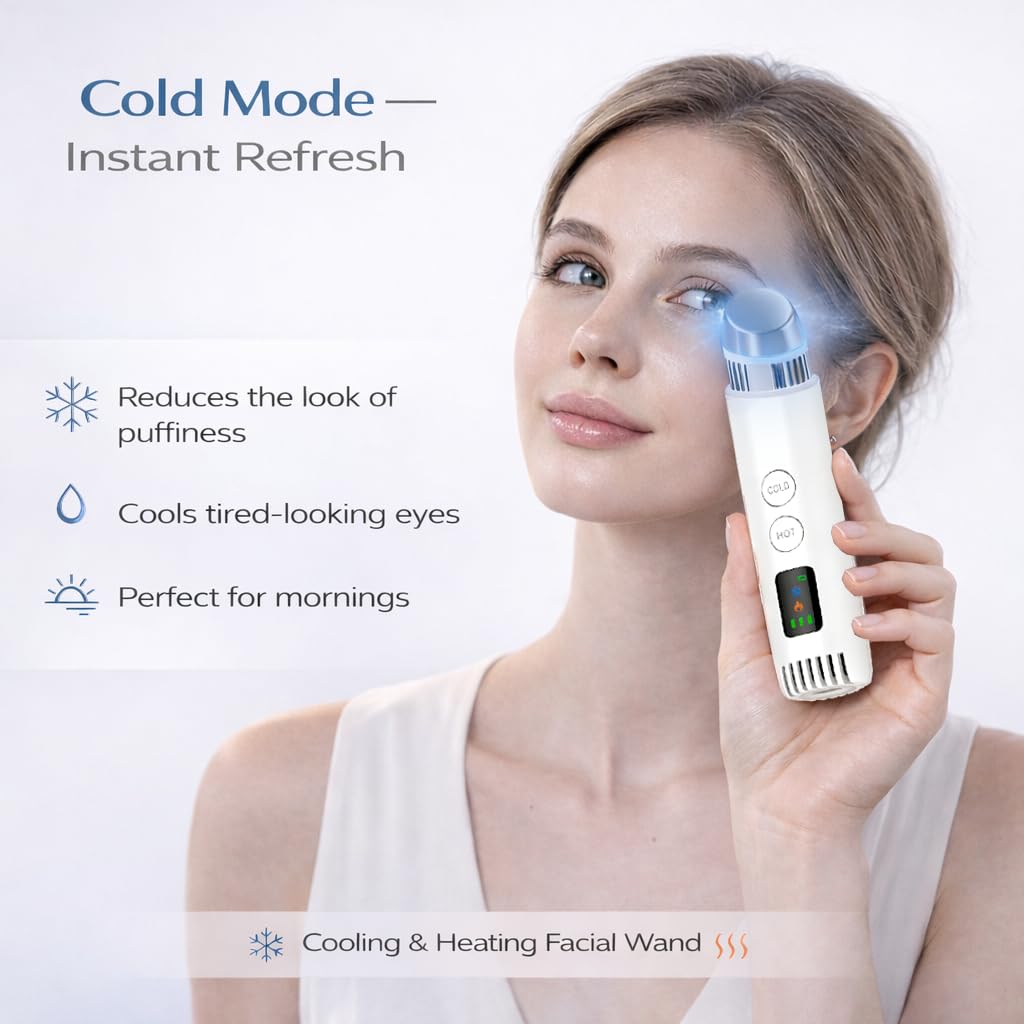 Cold & Warm Depuffing Wand for Face and Eyes, 2-in-1 Cooling Facial Wand for Puffy Eyes, Gentle Heat Skincare Tool for Serums, Portable Under Eye Massager for Daily Beauty Routine