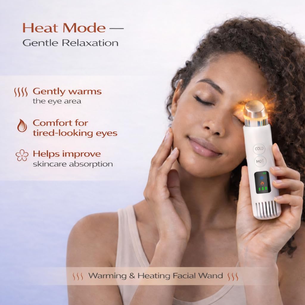 Cold & Warm Depuffing Wand for Face and Eyes, 2-in-1 Cooling Facial Wand for Puffy Eyes, Gentle Heat Skincare Tool for Serums, Portable Under Eye Massager for Daily Beauty Routine