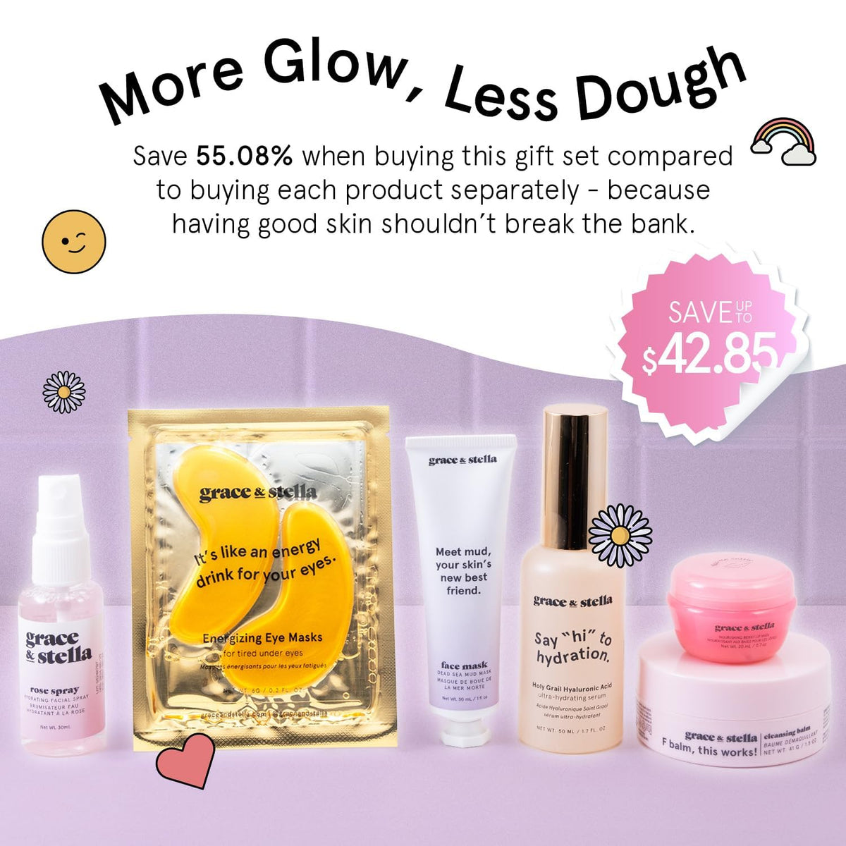 grace & stella Award Winning Skin Care Set - Birthday Gifts for Women, Travel Size Toiletries with Eye Masks, Hyaluronic Acid Serum, Lip Balm & More, Gift Baskets for Women, Vegan Self Care