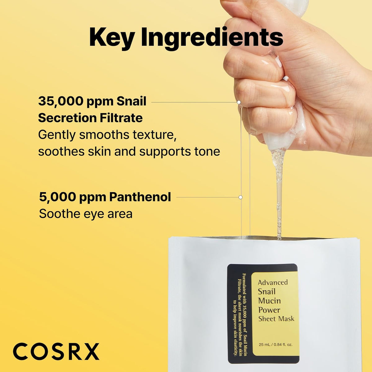 COSRX Snail Mucin Sheet Mask 10 EA with Snail Mucin Serum, Hydrating Face Sheet Masks for Dry & Sensitive Skin, Korean Face Mask for Self Care, Korean Skin Care