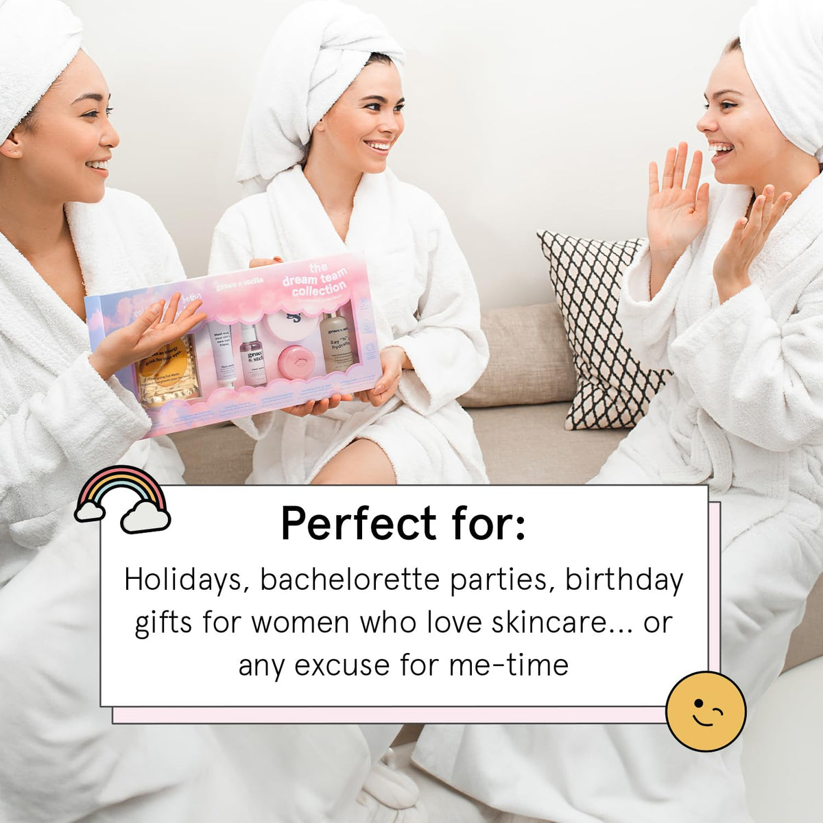 grace & stella Award Winning Skin Care Set - Birthday Gifts for Women, Travel Size Toiletries with Eye Masks, Hyaluronic Acid Serum, Lip Balm & More, Gift Baskets for Women, Vegan Self Care