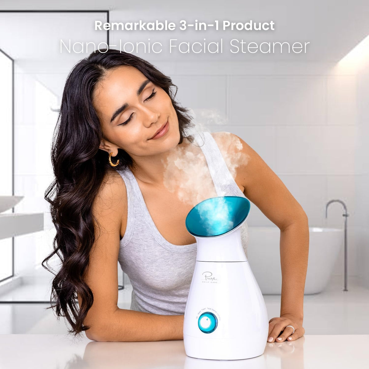 Pure Daily Care NanoSteamer Large 3-in-1 Nano Ionic Facial Steamer with Precise Temp Control - Humidifier - Unclogs Pores - Blackheads - Spa Quality - Bonus 5 Piece Stainless Steel Skin Kit (Teal)
