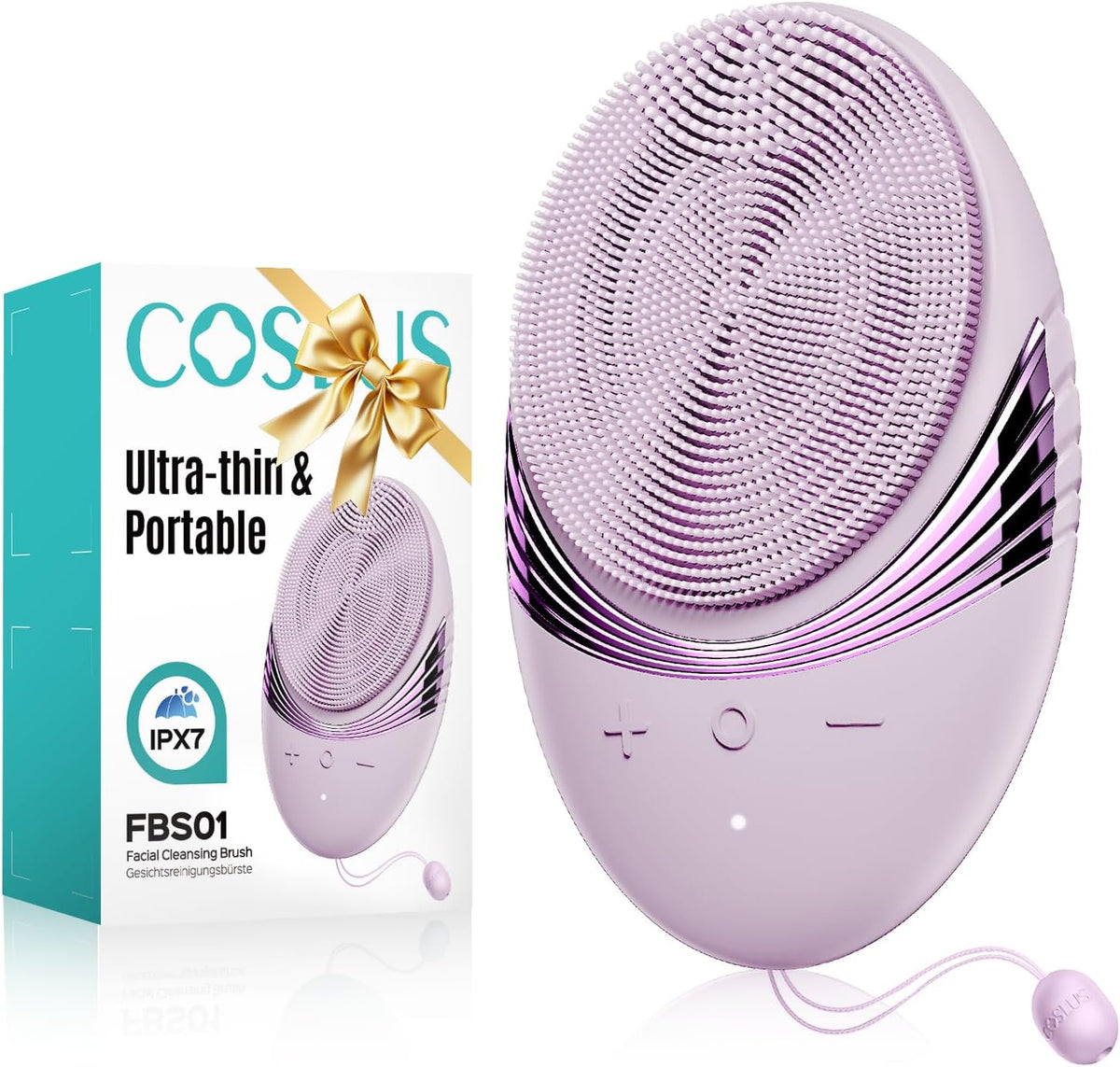 COSLUS Facial Cleansing Brush Face Scrubber : Portable Silicone Waterproof Rechargeable Face Wash Brush, 5 Cleansing Modes, Electric Deep Cleaning for Men & Women, Removing Blackhead (Light Purple)