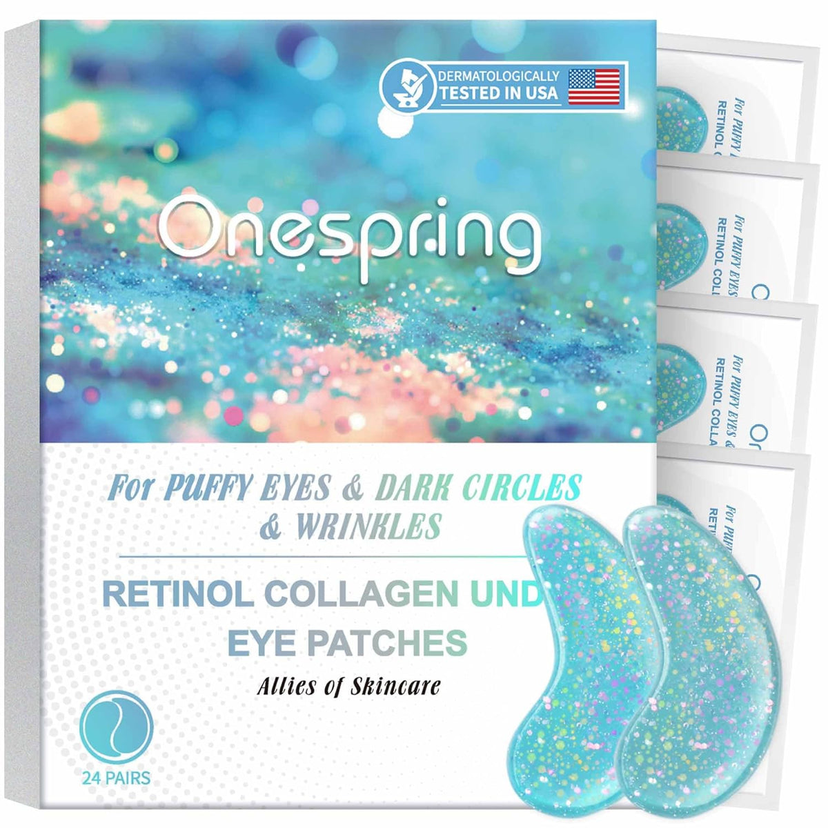 Onespring Under Eye Patches (24 Pairs) - Eye Masks for Wrinkles, Puffy Eyes, Dark Circles, Eye Bags, Under Eye Mask for Refreshing, Revitalizing, Gifts for Mom, Birthday Gift for Teenage Girls