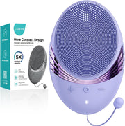 COSLUS Facial Cleansing Brush Face Scrubber : Portable Silicone Waterproof Rechargeable Face Wash Brush, 5 Cleansing Modes, Electric Deep Cleaning for Men & Women, Removing Blackhead (Light Purple)