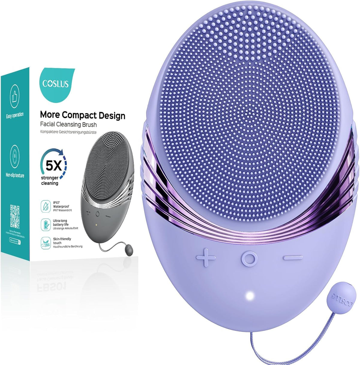 COSLUS Facial Cleansing Brush Face Scrubber : Portable Silicone Waterproof Rechargeable Face Wash Brush, 5 Cleansing Modes, Electric Deep Cleaning for Men & Women, Removing Blackhead (Light Purple)