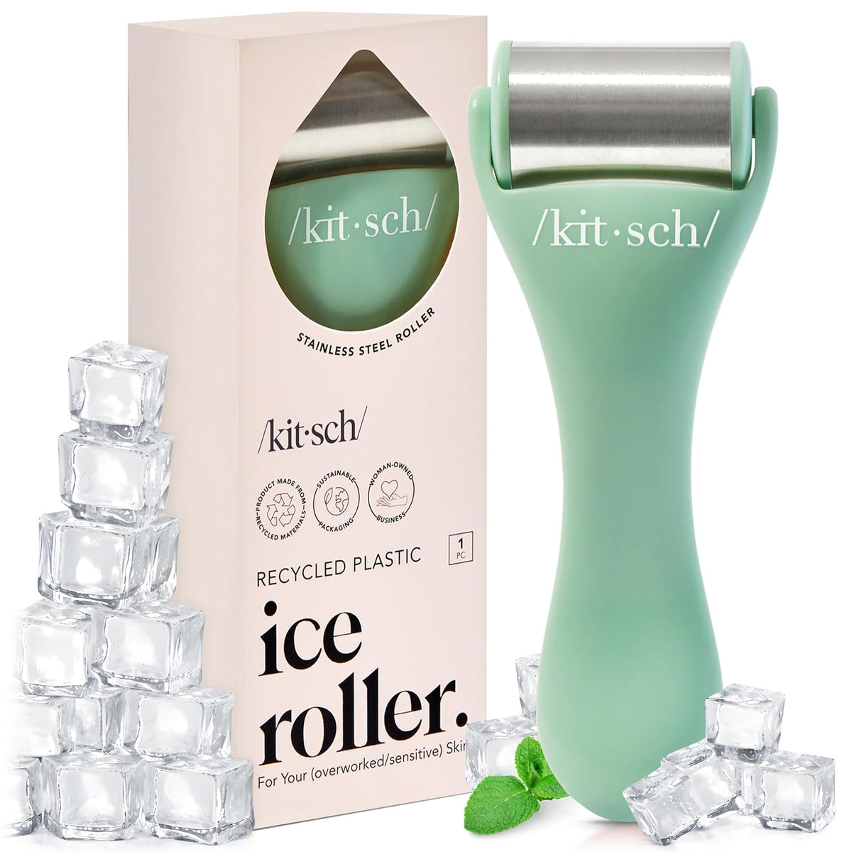 Kitsch Mini Facial Roller & Ice Face Roller Skin Care Tool Set – Stainless Steel Face Rollers to Reduce Puffiness, Redness & Headaches, Great Irritation Relief & Spa-Like Experience Anywhere - Blush