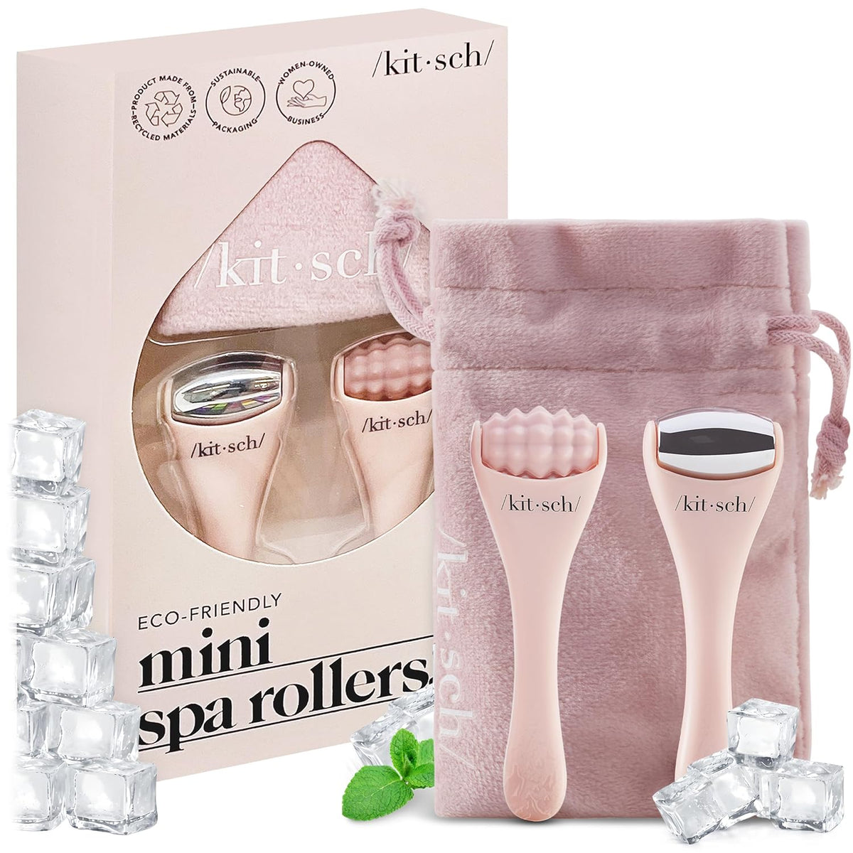 Kitsch Mini Facial Roller & Ice Face Roller Skin Care Tool Set – Stainless Steel Face Rollers to Reduce Puffiness, Redness & Headaches, Great Irritation Relief & Spa-Like Experience Anywhere - Blush