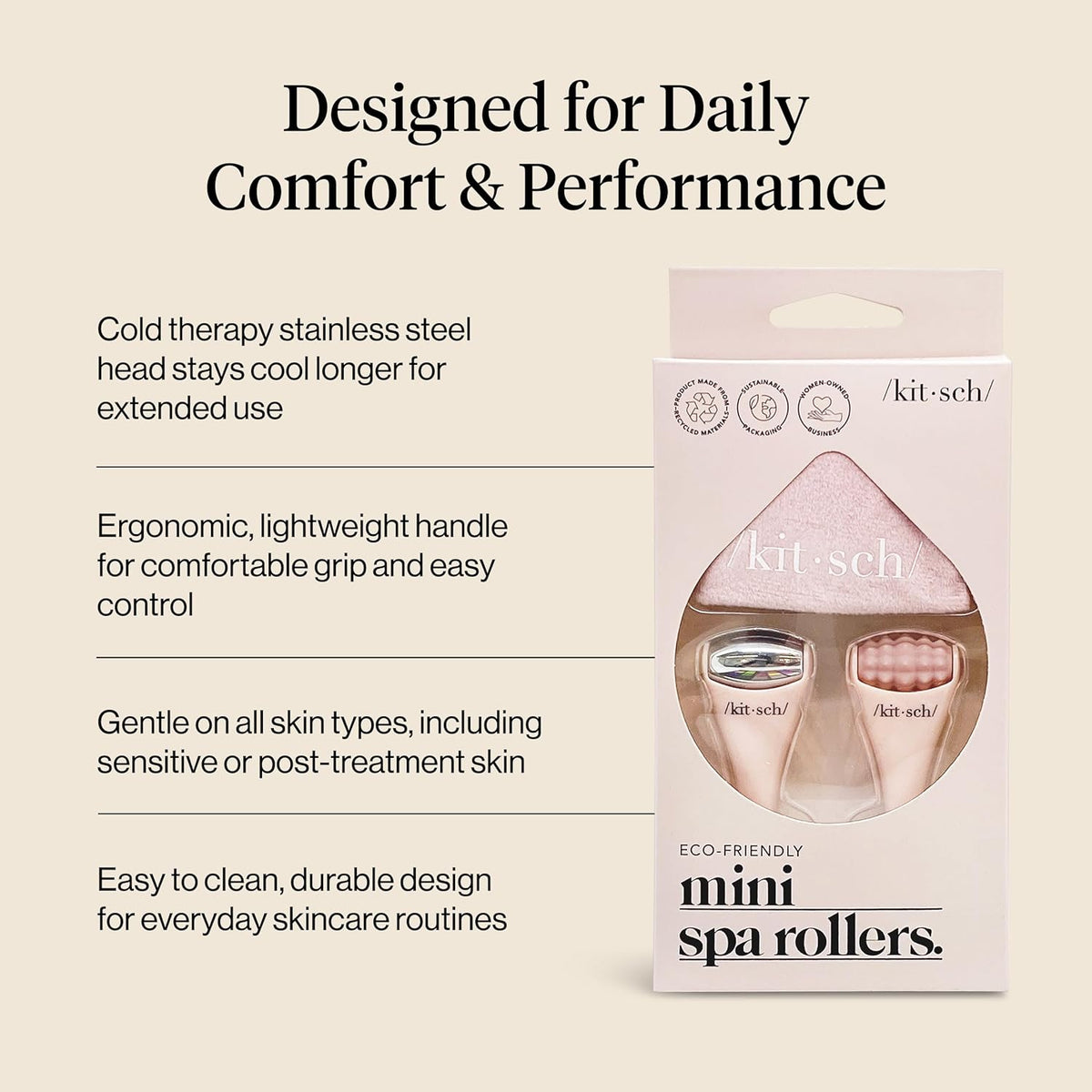 Kitsch Mini Facial Roller & Ice Face Roller Skin Care Tool Set – Stainless Steel Face Rollers to Reduce Puffiness, Redness & Headaches, Great Irritation Relief & Spa-Like Experience Anywhere - Blush