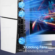 PS5 Slim Cooling Fan — Triple-Fan RGB Stand with USB 3.0 Hub, 3-Speed for Disc & Digital Nova Loot