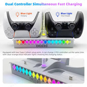 VILCORN Horizontal Cooling Stand for PS5 Slim/Pro — Dual Controller Charger, RGB Headset Holder & USB Hub Dock Nova Loot