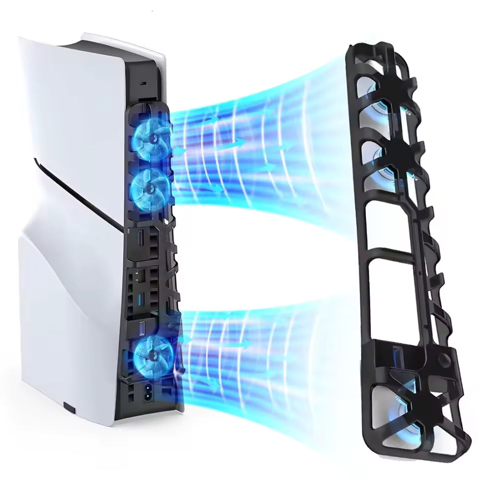 PS5 Slim Cooling Fan — Triple-Fan RGB Stand with USB 3.0 Hub, 3-Speed for Disc & Digital Nova Loot