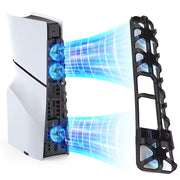 PS5 Slim Cooling Fan — Triple-Fan RGB Stand with USB 3.0 Hub, 3-Speed for Disc & Digital Nova Loot