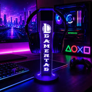 Personalized RGB LED gaming headphone stand, lit